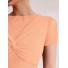 imageREORIA Women Crew Neck Twist Knot Front Short Sleeve Shirts Sexy Sheer Mesh Crop Tops 2025 SpringSummer Designer CollectionPeach Nectar