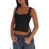 imageREORIA Women Sexy Ruched Sweetheart Neck Backless Sleeveless Side Split Trendy Going Out Y2K Trendy Cropped Tank TopsBlack
