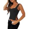 imageREORIA Women Sexy Ruched Sweetheart Neck Backless Sleeveless Side Split Trendy Going Out Y2K Trendy Cropped Tank TopsBlack