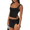 imageREORIA Women Sexy Ruched Sweetheart Neck Backless Sleeveless Side Split Trendy Going Out Y2K Trendy Cropped Tank TopsBlack