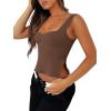 imageREORIA Women Sexy Ruched Sweetheart Neck Backless Sleeveless Side Split Trendy Going Out Y2K Trendy Cropped Tank TopsCoffee