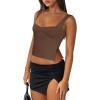 imageREORIA Women Sexy Ruched Sweetheart Neck Backless Sleeveless Side Split Trendy Going Out Y2K Trendy Cropped Tank TopsCoffee