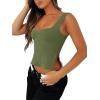 imageREORIA Women Sexy Ruched Sweetheart Neck Backless Sleeveless Side Split Trendy Going Out Y2K Trendy Cropped Tank TopsDark Green