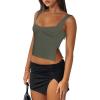 imageREORIA Women Sexy Ruched Sweetheart Neck Backless Sleeveless Side Split Trendy Going Out Y2K Trendy Cropped Tank TopsGrey Green