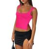 imageREORIA Women Sexy Ruched Sweetheart Neck Backless Sleeveless Side Split Trendy Going Out Y2K Trendy Cropped Tank TopsNeon Rose Red