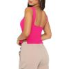 imageREORIA Women Sexy Ruched Sweetheart Neck Backless Sleeveless Side Split Trendy Going Out Y2K Trendy Cropped Tank TopsNeon Rose Red