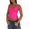 imageREORIA Women Sexy Ruched Sweetheart Neck Backless Sleeveless Side Split Trendy Going Out Y2K Trendy Cropped Tank TopsNeon Rose Red