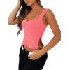 imageREORIA Women Sexy Ruched Sweetheart Neck Backless Sleeveless Side Split Trendy Going Out Y2K Trendy Cropped Tank TopsPeach Pink