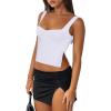 imageREORIA Women Sexy Ruched Sweetheart Neck Backless Sleeveless Side Split Trendy Going Out Y2K Trendy Cropped Tank TopsWhite