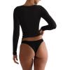 imageREORIA Womens Basic Crew Neck Long Sleeve Shirts Double Lined Crop Tops Tight Shirt Fall Outfits 2025Black