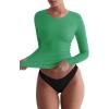 imageREORIA Womens Basic Crew Neck Long Sleeve Shirts Double Lined Crop Tops Tight Shirt Fall Outfits 2025Green