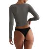 imageREORIA Womens Basic Crew Neck Long Sleeve Shirts Double Lined Crop Tops Tight Shirt Fall Outfits 2025Grey