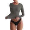 imageREORIA Womens Basic Crew Neck Long Sleeve Shirts Double Lined Crop Tops Tight Shirt Fall Outfits 2025Grey