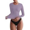 imageREORIA Womens Basic Crew Neck Long Sleeve Shirts Double Lined Crop Tops Tight Shirt Fall Outfits 2025Hazy Lilac