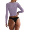 imageREORIA Womens Basic Crew Neck Long Sleeve Shirts Double Lined Crop Tops Tight Shirt Fall Outfits 2025Hazy Lilac