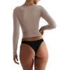 imageREORIA Womens Basic Crew Neck Long Sleeve Shirts Double Lined Crop Tops Tight Shirt Fall Outfits 2025Khaki