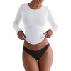 imageREORIA Womens Basic Crew Neck Long Sleeve Shirts Double Lined Crop Tops Tight Shirt Fall Outfits 2025White