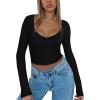 imageREORIA Womens Basic Sexy V Neck Long Sleeve Slim Fitted Cropped T Shirts Fall Fashion Going Out Crop TopsBlack