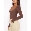 imageREORIA Womens Basic Sexy V Neck Long Sleeve Slim Fitted Cropped T Shirts Fall Fashion Going Out Crop TopsCoffee