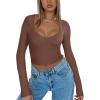 imageREORIA Womens Basic Sexy V Neck Long Sleeve Slim Fitted Cropped T Shirts Fall Fashion Going Out Crop TopsCoffee