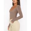 imageREORIA Womens Basic Sexy V Neck Long Sleeve Slim Fitted Cropped T Shirts Fall Fashion Going Out Crop TopsKhaki
