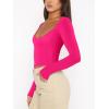 imageREORIA Womens Basic Sexy V Neck Long Sleeve Slim Fitted Cropped T Shirts Fall Fashion Going Out Crop TopsNeon Rose Red