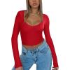 imageREORIA Womens Basic Sexy V Neck Long Sleeve Slim Fitted Cropped T Shirts Fall Fashion Going Out Crop TopsRed