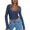 imageREORIA Womens Basic Sexy V Neck Long Sleeve Slim Fitted Cropped T Shirts Fall Fashion Going Out Crop TopsStarry Blue