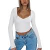 imageREORIA Womens Basic Sexy V Neck Long Sleeve Slim Fitted Cropped T Shirts Fall Fashion Going Out Crop TopsWhite