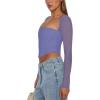 imageREORIA Womens Sexy Mesh Long Sleeve Boned Corset Top Trendy Y2K Square Neck Going Out Bustier Crop TopsBlue Nova