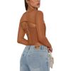 imageREORIA Womens Sexy Mesh Long Sleeve Boned Corset Top Trendy Y2K Square Neck Going Out Bustier Crop TopsBrown