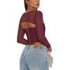 imageREORIA Womens Sexy Mesh Long Sleeve Boned Corset Top Trendy Y2K Square Neck Going Out Bustier Crop TopsBurgundy