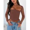 imageREORIA Womens Sexy Mesh Long Sleeve Boned Corset Top Trendy Y2K Square Neck Going Out Bustier Crop TopsCoffee