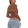 imageREORIA Womens Sexy Mesh Long Sleeve Boned Corset Top Trendy Y2K Square Neck Going Out Bustier Crop TopsCoffee