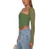 imageREORIA Womens Sexy Mesh Long Sleeve Boned Corset Top Trendy Y2K Square Neck Going Out Bustier Crop TopsDeep Green