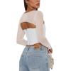 imageREORIA Womens Sexy Mesh Long Sleeve Boned Corset Top Trendy Y2K Square Neck Going Out Bustier Crop TopsWhite