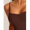 imageREORIA Womens V Neck Tank Top Sleeveless Sexy Sheer Mesh Ruched Y2k Crop Tops 2024 SpringSummer Designer CollectionBrownout