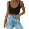 imageREORIA Butsmooth Womens Basic Sexy Deep Scoop Neck Double Lined Seamless Sleeveless Cropped Cami Tank Yoga Crop TopsBlack
