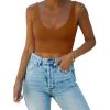 imageREORIA Butsmooth Womens Basic Sexy Deep Scoop Neck Double Lined Seamless Sleeveless Cropped Cami Tank Yoga Crop TopsBrown