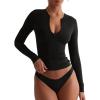 imageREORIA Double Lined Quarter Zip Sexy V Neck Long Sleeve Cropped Top Going Out Tops for Womens Fall Fashion 2025Black