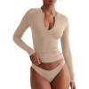 imageREORIA Double Lined Quarter Zip Sexy V Neck Long Sleeve Cropped Top Going Out Tops for Womens Fall Fashion 2025Khaki