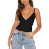 imageREORIA Lace Tops for Women Sexy V Neck Sleeveless Double Lined Going Out Tank Y2K Fashion Crop Top 2025 TrendyBlack