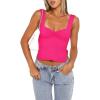 imageREORIA Women Sexy Ruched Sweetheart Neck Backless Sleeveless Side Split Trendy Going Out Y2K Trendy Cropped Tank TopsNeon Rose Red