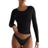 imageREORIA Womens Basic Crew Neck Long Sleeve Shirts Double Lined Crop Tops Tight Shirt Fall Outfits 2025Black