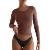 imageREORIA Womens Basic Crew Neck Long Sleeve Shirts Double Lined Crop Tops Tight Shirt Fall Outfits 2025Coffee