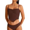 imageREORIA Womens V Neck Tank Top Sleeveless Sexy Sheer Mesh Ruched Y2k Crop Tops 2024 SpringSummer Designer CollectionBrownout