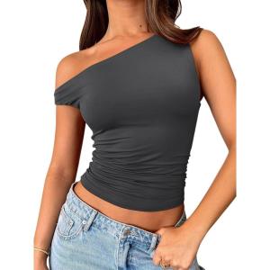 imageREORIA Womens Sexy Off Shoulder Double Lined Summer Going Out Crop Tank Tops 2025 TrendyDeep Grey