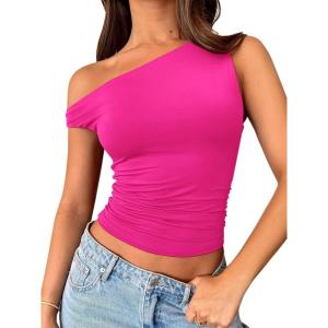 imageREORIA Womens Sexy Off Shoulder Double Lined Summer Going Out Crop Tank Tops 2025 TrendyHot Pink