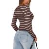 imageREORIA Long Sleeve for Women Sexy Cutout V Neck Knit Cropped Sweaters Trendy Striped Y2K Going Out T Shirt Fall OutfitsDark Coffee White Stripe