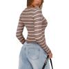 imageREORIA Long Sleeve for Women Sexy Cutout V Neck Knit Cropped Sweaters Trendy Striped Y2K Going Out T Shirt Fall OutfitsLight Coffee White Stripe